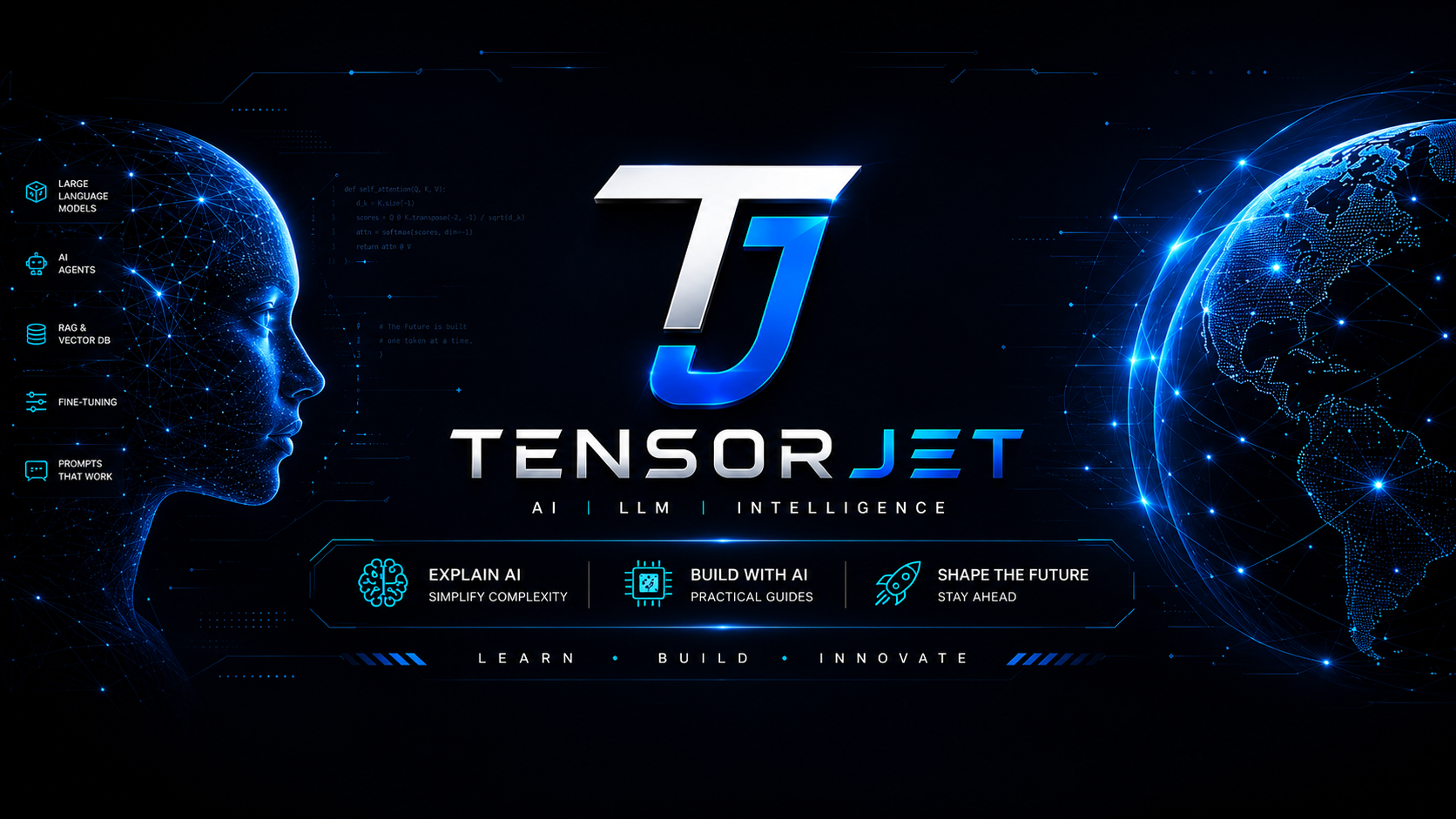 TensorJet AI visual system with AI human profile and connected globe