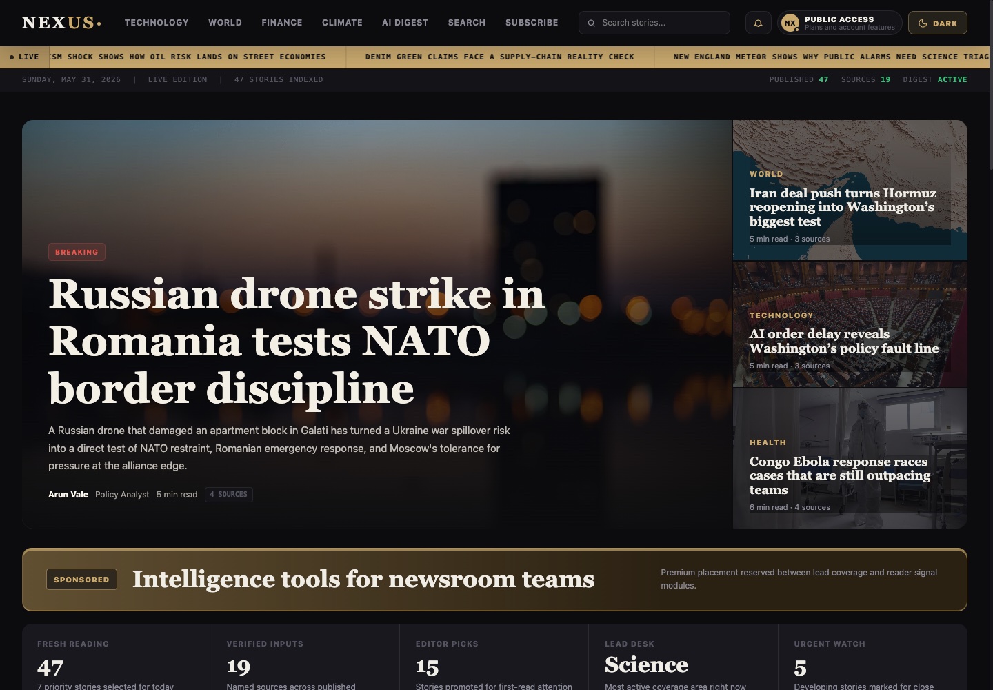 NEXUS News AI-powered news intelligence website preview